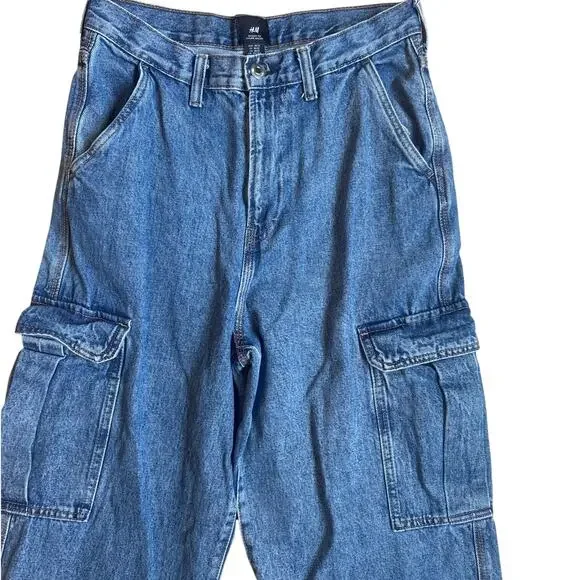 H&M medium wash 90s super baggy fit cargo utility jeans SIZE 30x32‎ - Picture 3 of 6